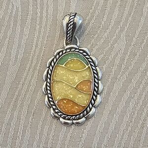 Vintage Carolyn Pollack Rios Sterling Silver Pendant with Crushed Stones